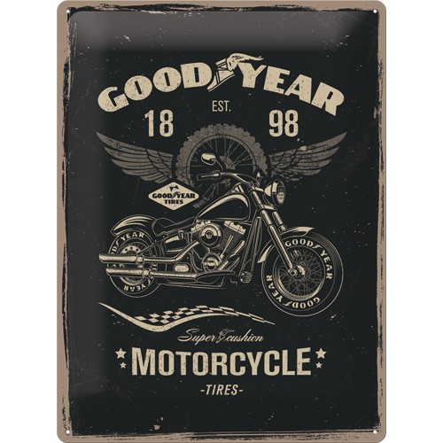 PLAQUE METAL RELIEF GOODYEAR MOTOCYCLE