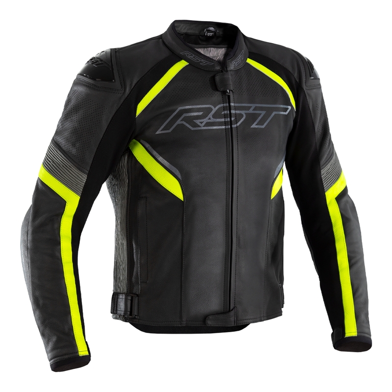 VESTE SABRE AIRBAG CUIR NOIR/JAUNE FLUO